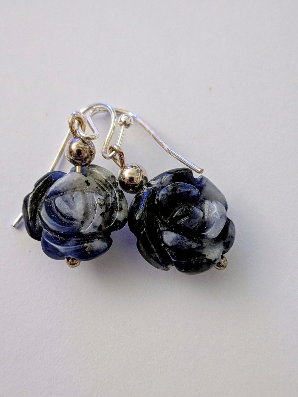Handcrafted Dark Blue Flower Rose Drop Earrings - Women Jewelry